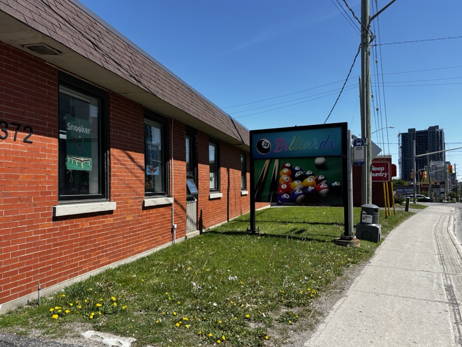 Side exterior view of 24Billiards on King Street North.